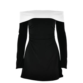 Long sleeve off shoulder patchwork backless mini dress  | Festival Outfits Women