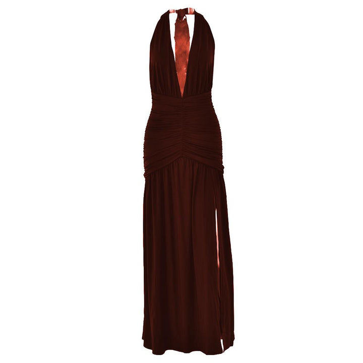 Halter deep v neck backless high slit maxi dress  | Festival Outfits Women