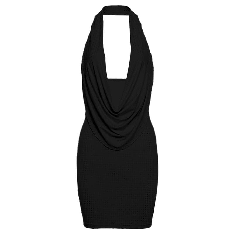 Halter cowl neck beaded low cut mini dress  | Festival Outfits Women