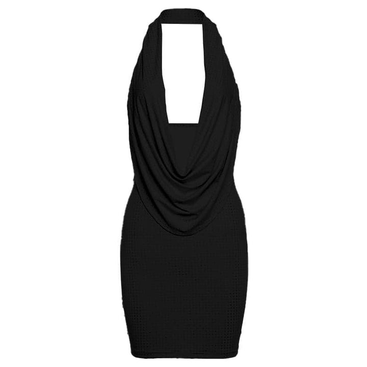 Halter cowl neck beaded low cut mini dress  | Festival Outfits Women