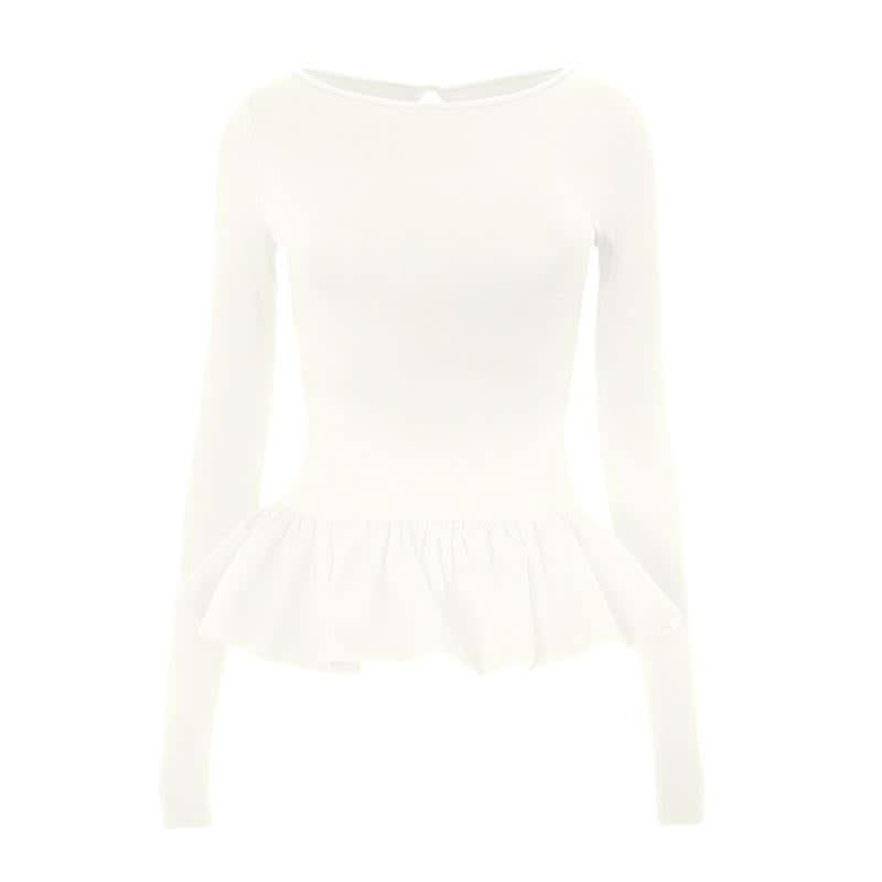 Ruched long sleeve round neck hollow out ruffle cut out top  | Festival Outfits Women