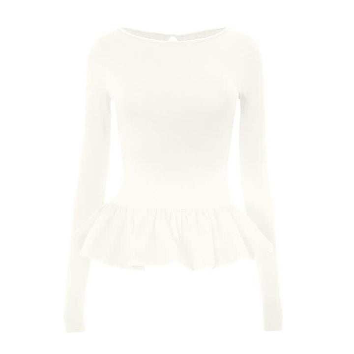 Ruched long sleeve round neck hollow out ruffle cut out top  | Festival Outfits Women