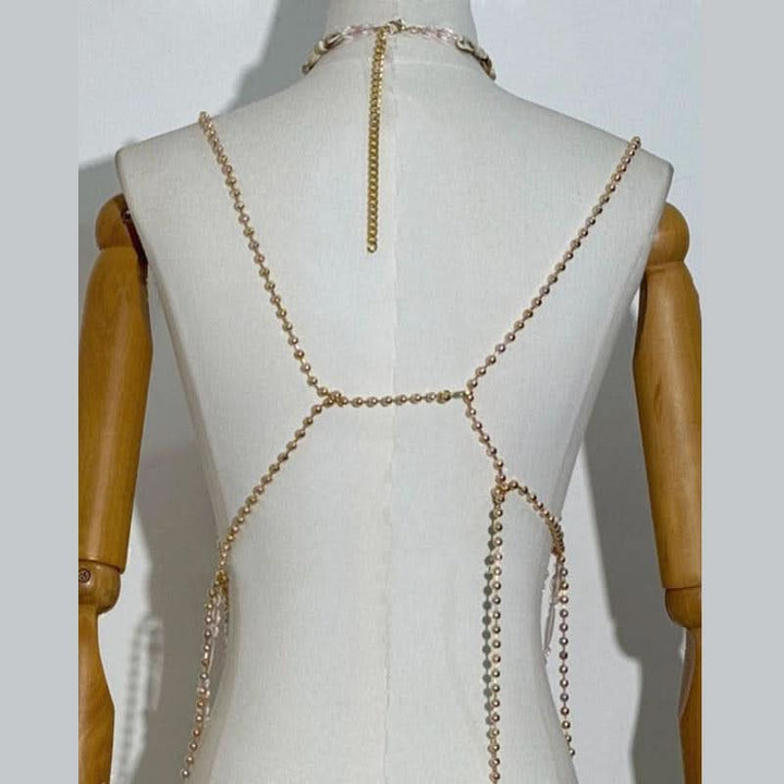 Beaded halter metal chain hollow out cami cut out top  | Festival Outfits Women