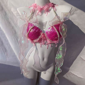 Bowknot beaded v neck tassels shell applique top  | Festival Outfits Women