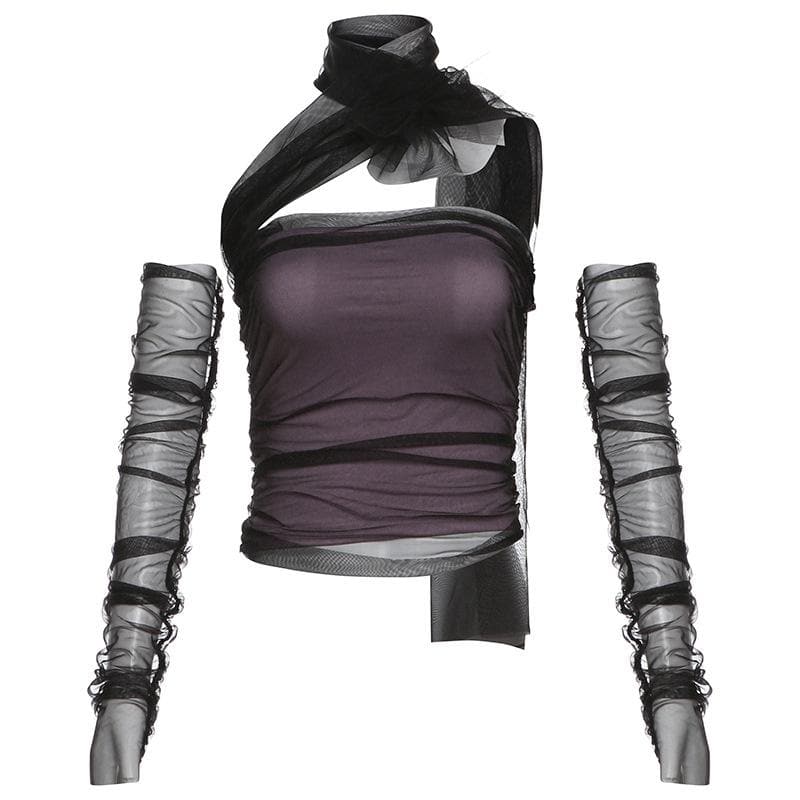 Halter off shoulder gloves mesh top  | Festival Outfits Women