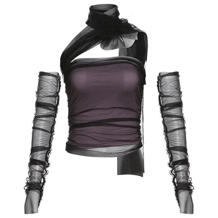 Halter off shoulder gloves mesh top  | Festival Outfits Women