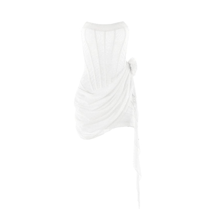 U neck bustier ruffle flower applique tube mini dress  | Festival Outfits Women