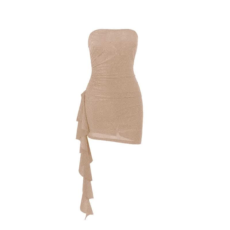 Ruched ruffle irregular backless tube mini dress  | Festival Outfits Women