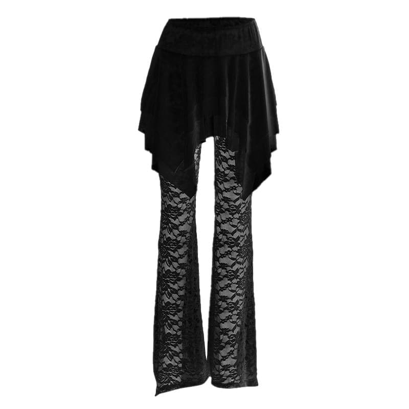 Ruched lace ruffle solid high rise pant-final-sale