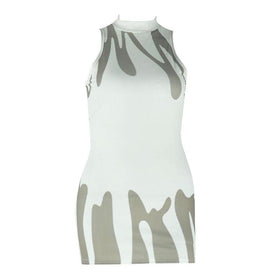 Ribbed self tie crewneck print backless mini dress  | Festival Outfits Women
