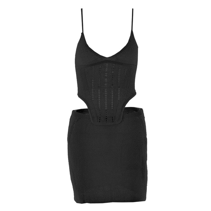 V neck knitted cross back backless cami mini skirt set  | Festival Outfits Women