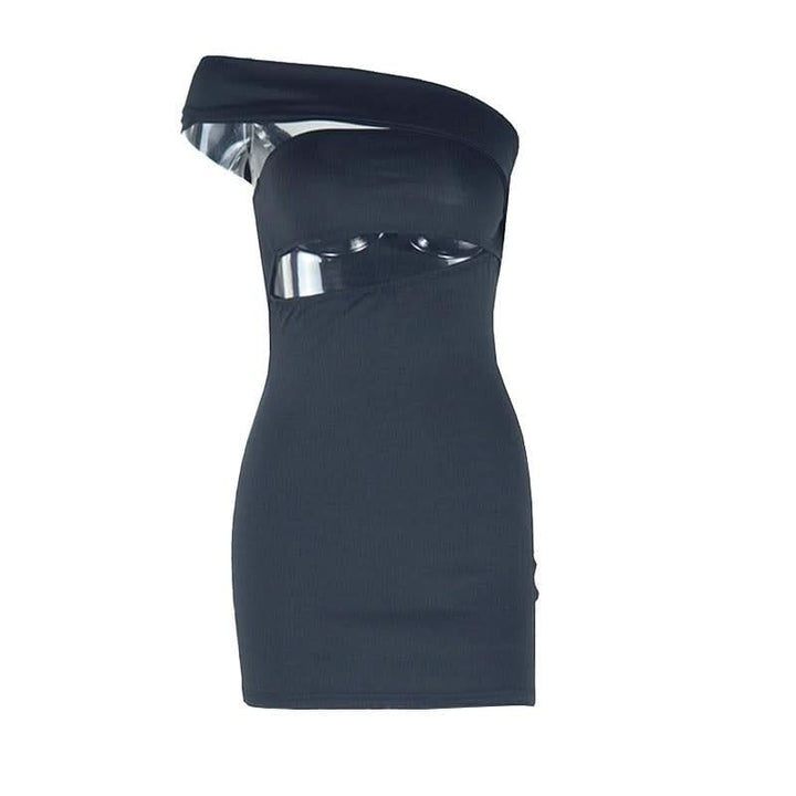 Hollow out irregular one shoulder solid cut out mini dress  | Festival Outfits Women