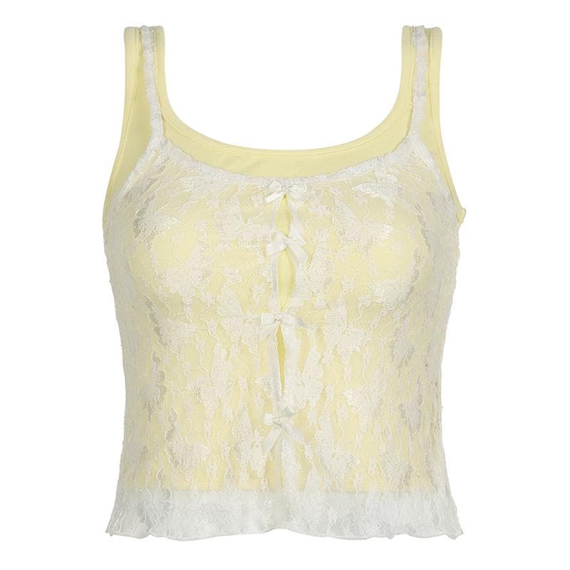 Lace bowknot hollow out u neck 2 piece tank cut out top | Kayan Biki na Mata