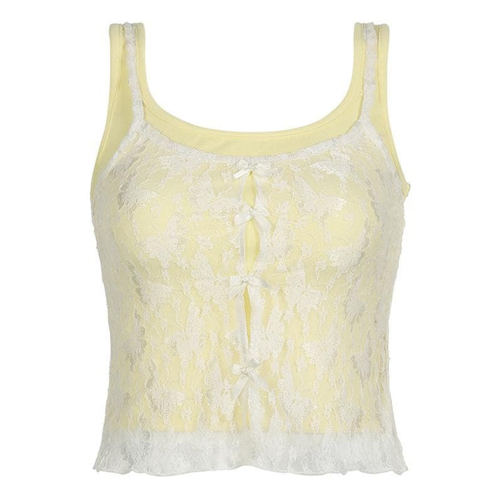 Lace bowknot hollow out u neck 2 piece tank cut out top | Kayan Biki na Mata