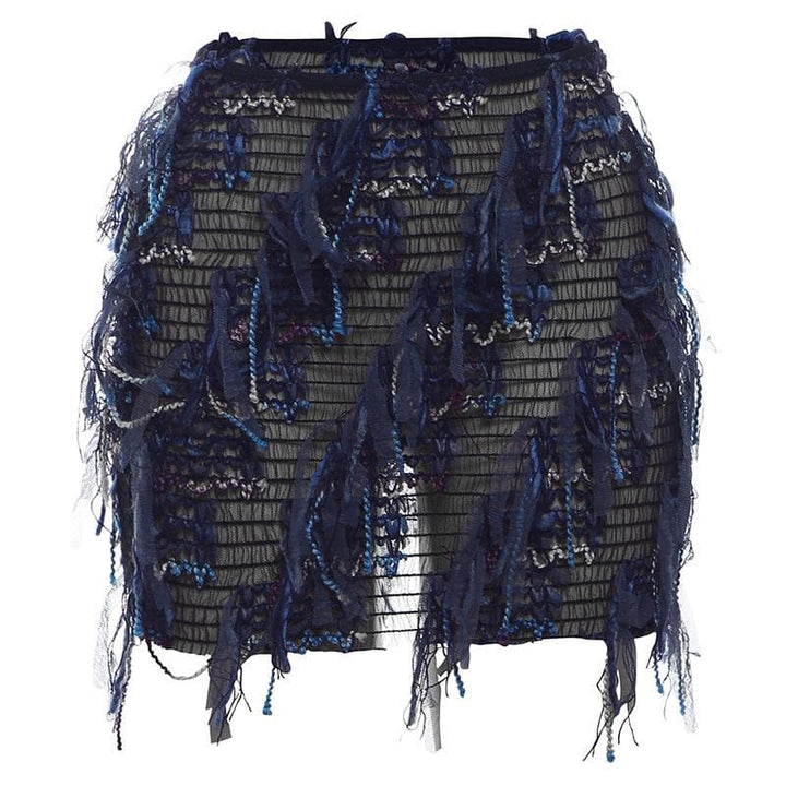 Tassels hollow out see through contrast cut out mini skirt  | Festival Outfits Women