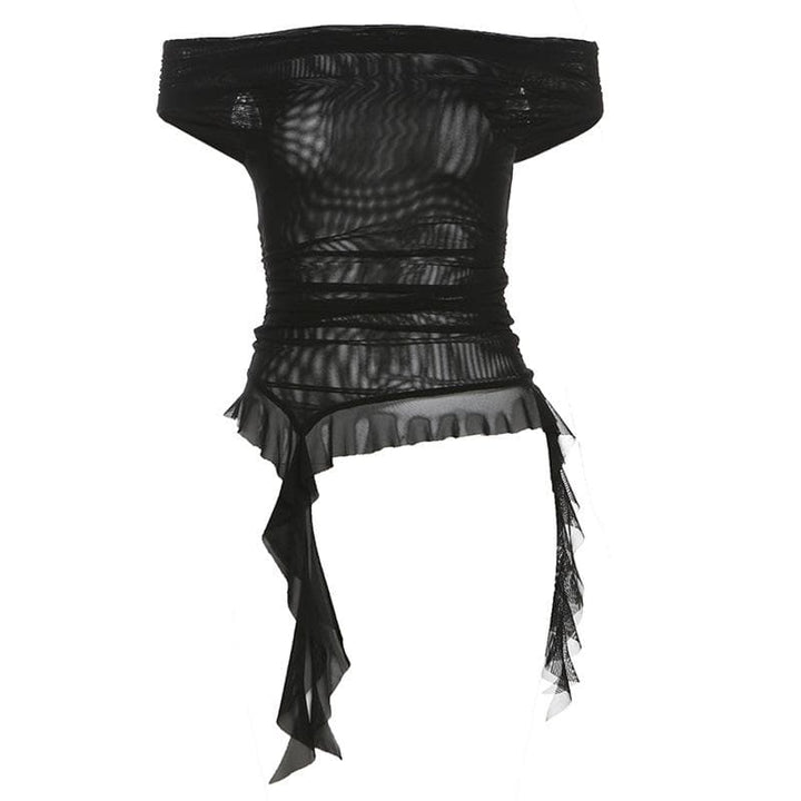 Off shoulder sheer mesh ruffle top  | Festival Outfits Women
