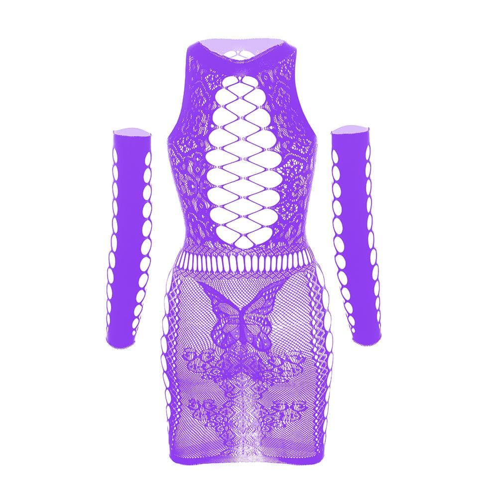 Gloves lace fishnet diamond pattern mini dress  | Festival Outfits Women