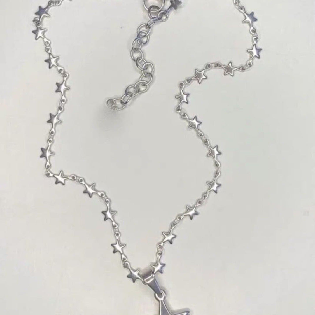 Silver star pendant metal chain necklace  | Festival Outfits Women