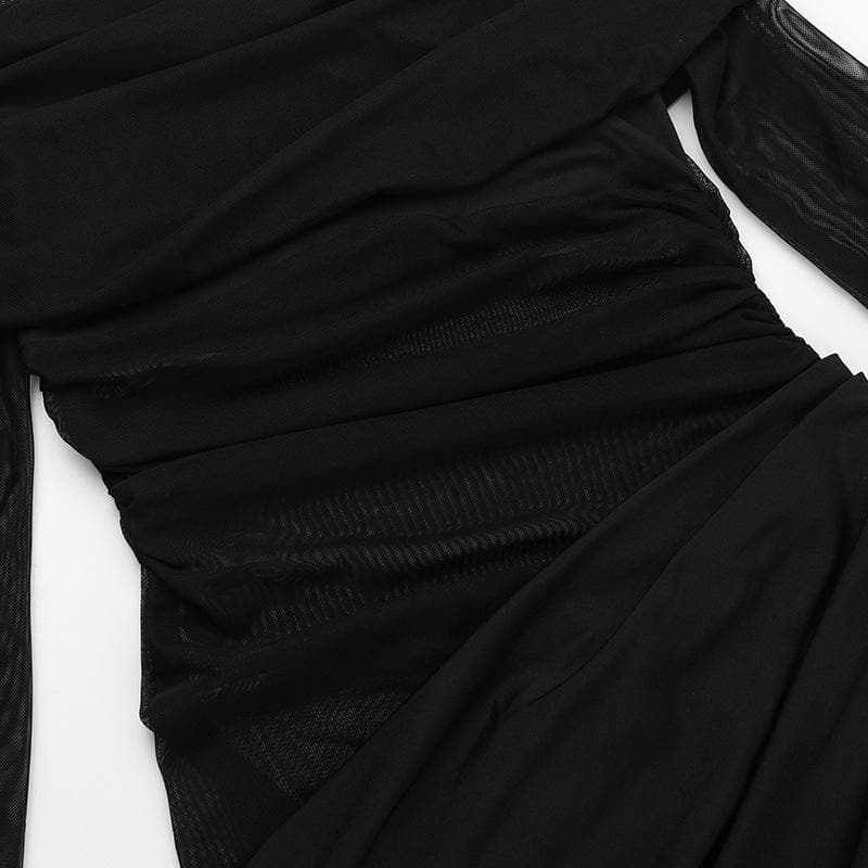 Long sleeve off shoulder mesh ruched maxi dress  | Festival Outfits Women