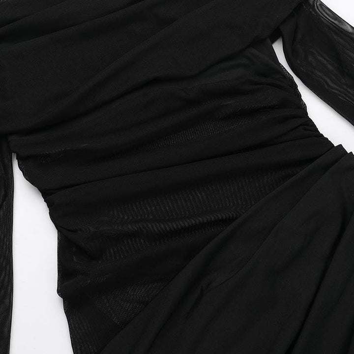 Long sleeve off shoulder mesh ruched maxi dress  | Festival Outfits Women