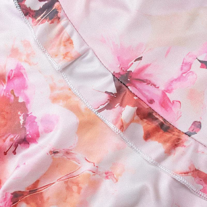 V neck ruffle ruched print backless cami mini dress  | Festival Outfits Women