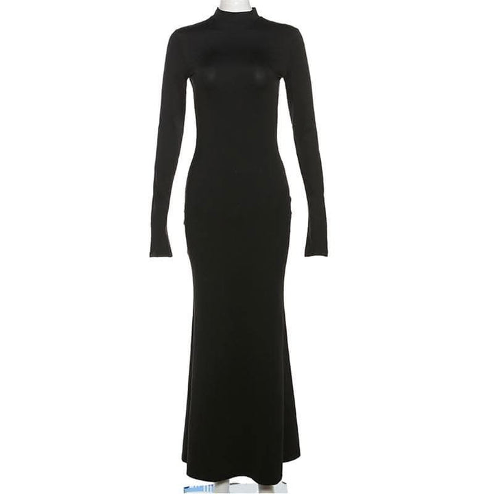 Backless high neck long sleeve solid maxi dress-final-sale  | Festival Outfits Women