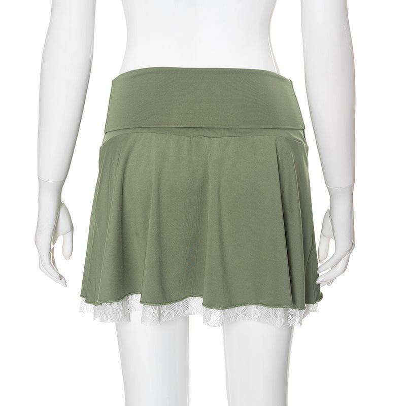 Lace hem slit A line stitch mini skirt  | Festival Outfits Women