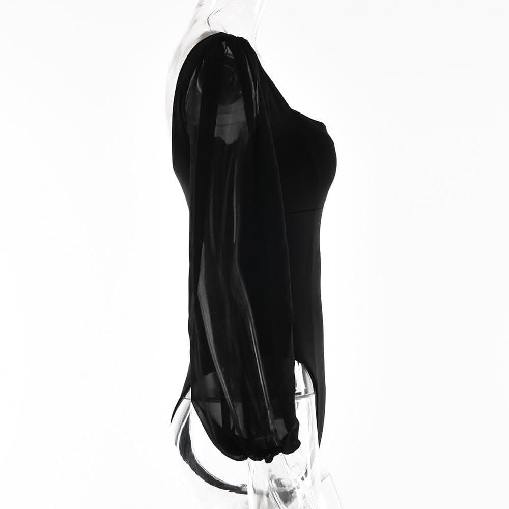 Solid v neck long sleeve mesh backless bodysuit-final-sale  | Festival Outfits Women