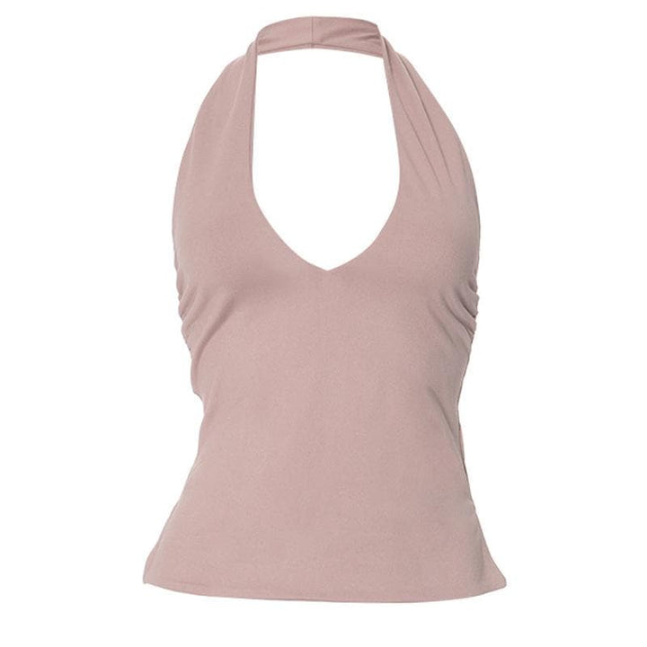 Riga mara baya mara baya ta Halter v wuya mai ruched | Kayan Biki na Mata