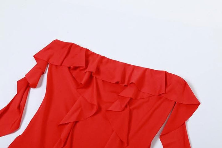 Ruffle high slit ruched irregular solid tube midi dress-final-sale  | Festival Outfits Women