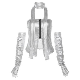 Metallic gloves zip-up tube top  | Festival Outfits Women