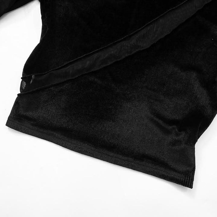 High neck mesh velvet patchwork long sleeve crop top | Mesh Long Sleeve Crop Top  | Festival Outfits Women