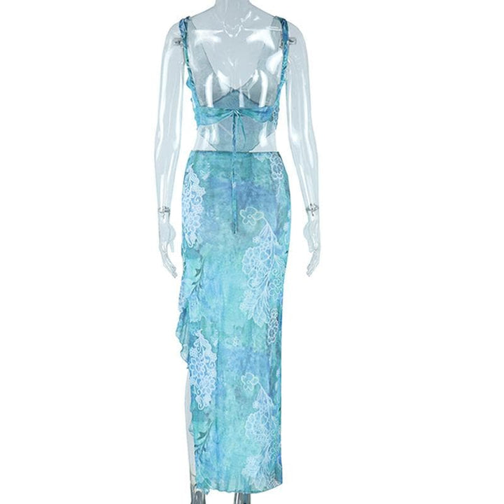 V neck slit knotted cami maxi skirt set  | Festival Outfits Women