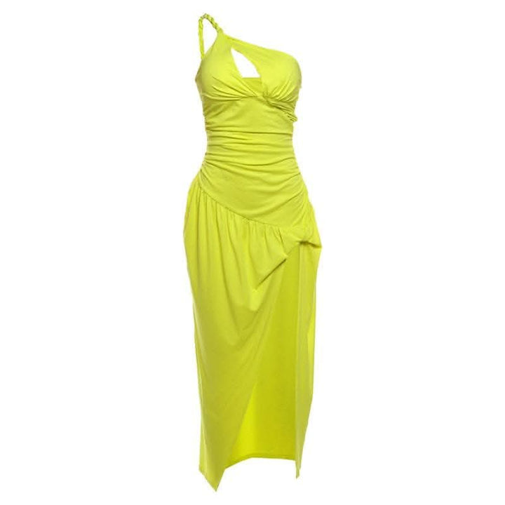 One shoulder slit ruched hollow out cut out midi dress-final-sale  | Festival Outfits Women