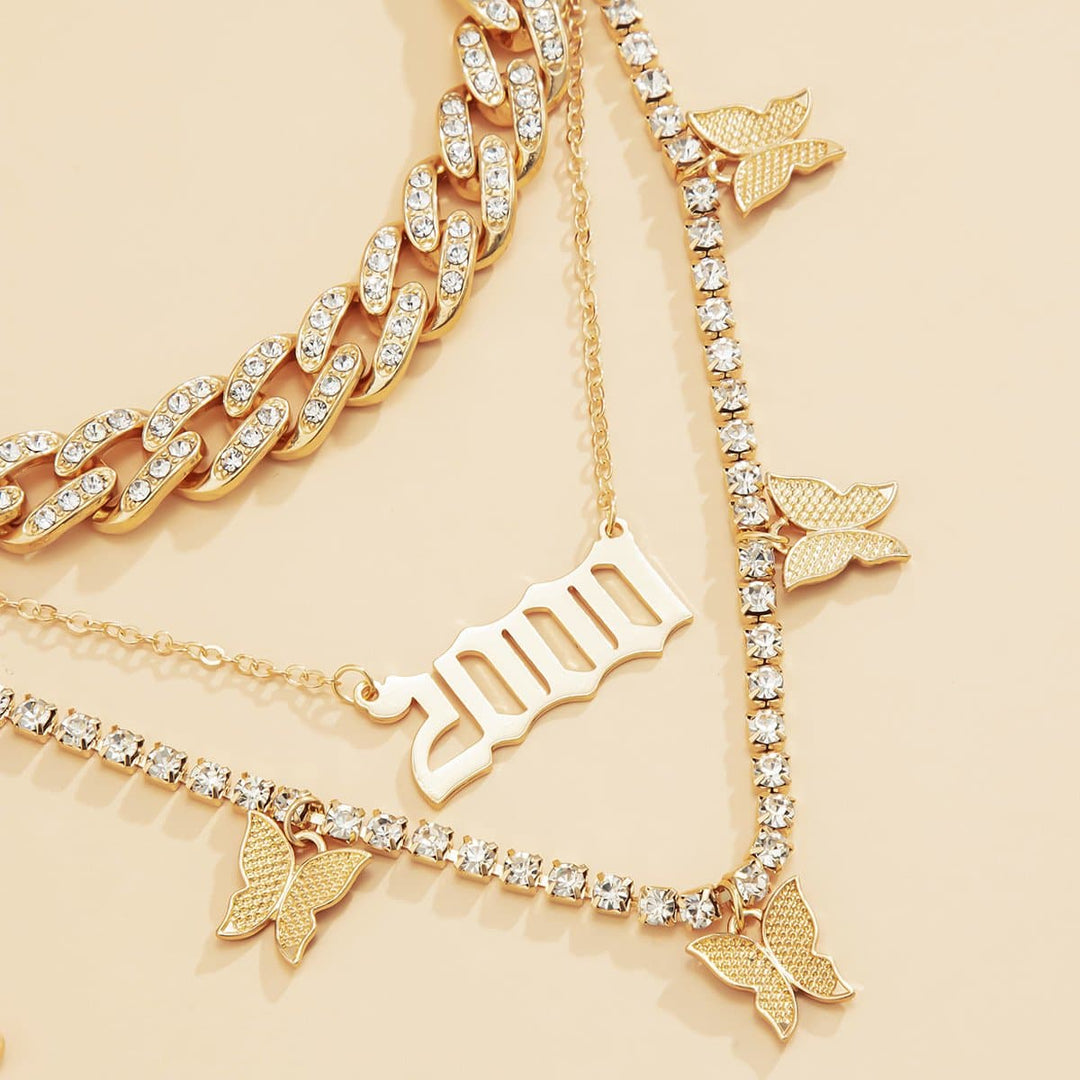Layered butterfly decor rhinestone necklace  | Festival Outfits Women