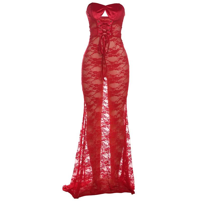 Sweetheart neck hollow out lace cut out maxi dress  | Festival Outfits Women