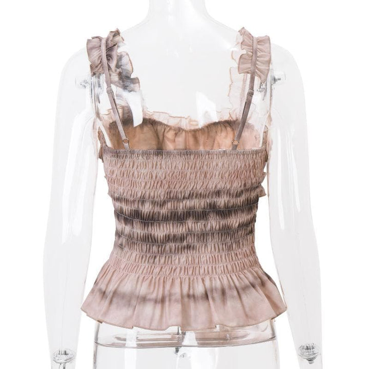 Riga mai kama da taye mai kama da ruffle taye mai kama da smocked sweetheart weight cami top | Kayan Biki na Mata