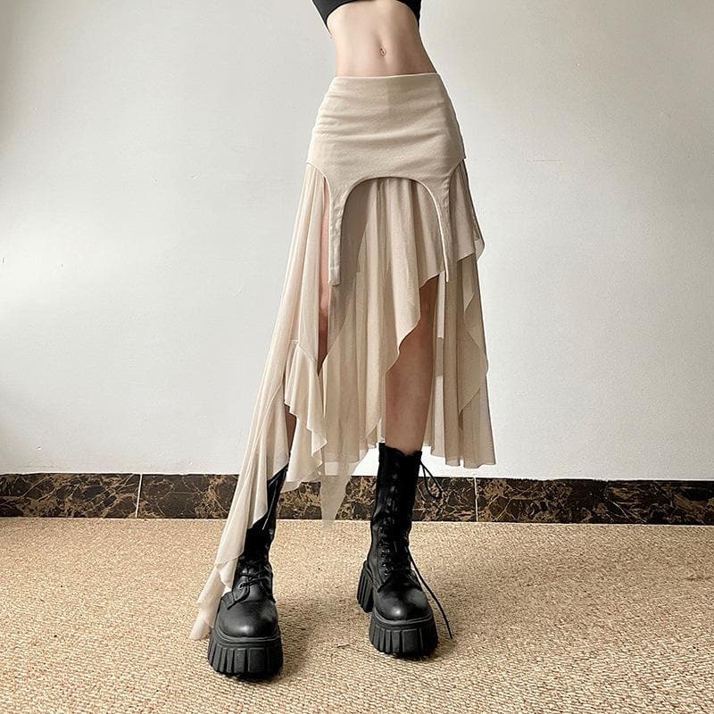 Mesh patchwork irregular midi skirt  | Festival Outfits Women