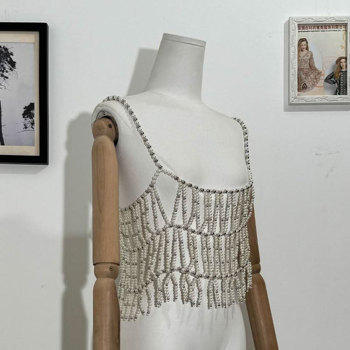 Beaded u neck hollow out cami cut out top  | Festival Outfits Women