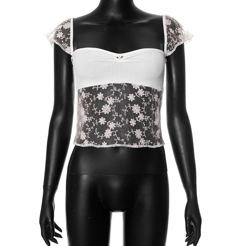 Riga mai lace mai kauri da aka yi da ribbed top | Kayan Biki na Mata