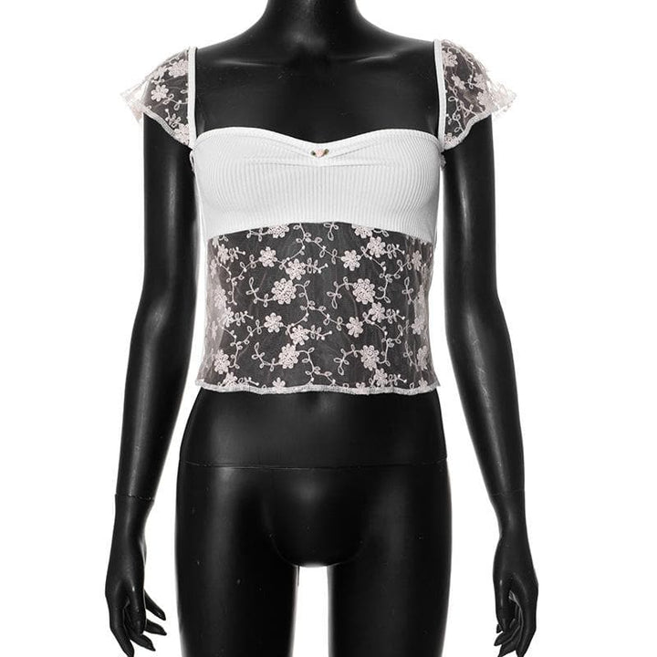 Riga mai lace mai kauri da aka yi da ribbed top | Kayan Biki na Mata