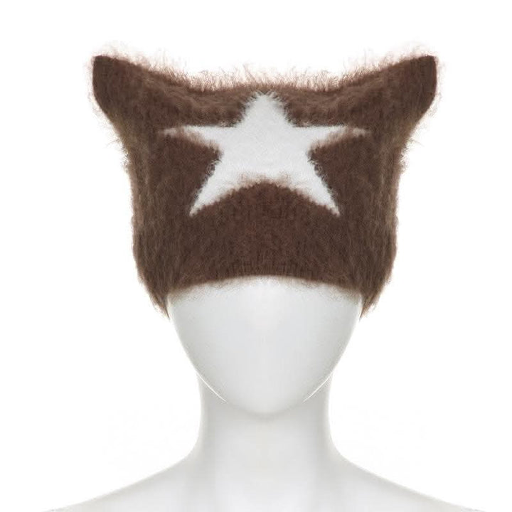 Contrast star pattern fluffy cap-final-sale