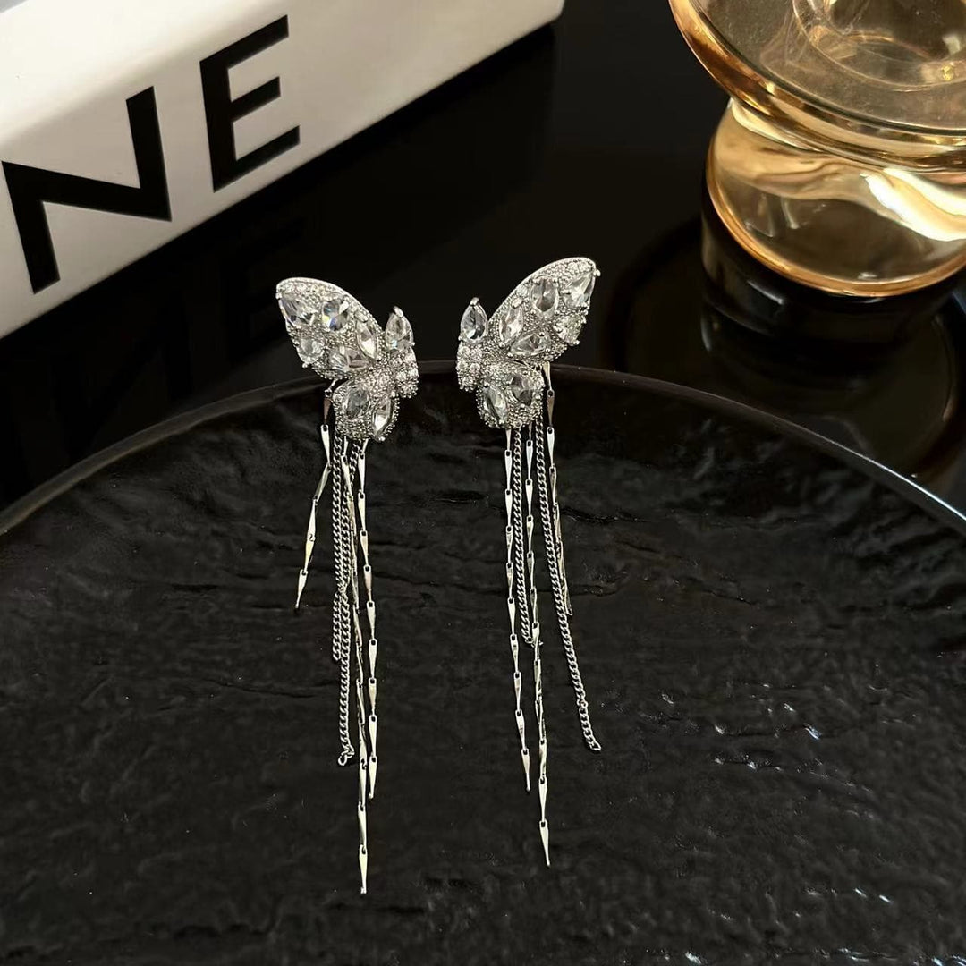 Butterfly rhinestone tassels 1 pair earrings  | Festival Outfits Women