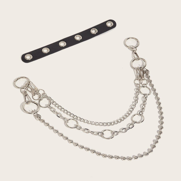 O ring PU leather beaded layered waist chain  | Festival Outfits Women