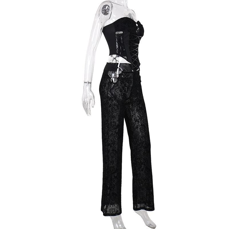 O ring bustier lace up see through tube pant set  | Festival Outfits Women