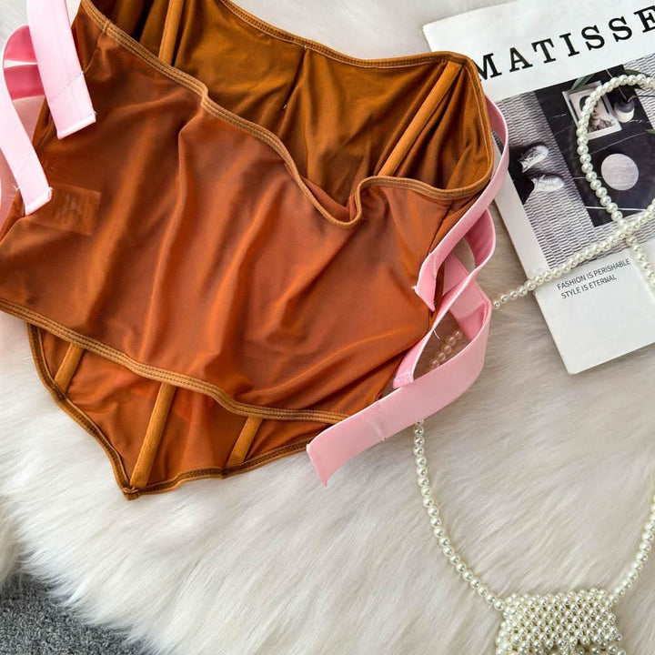 Mesh corset bowknot tube top  | Festival Outfits Women