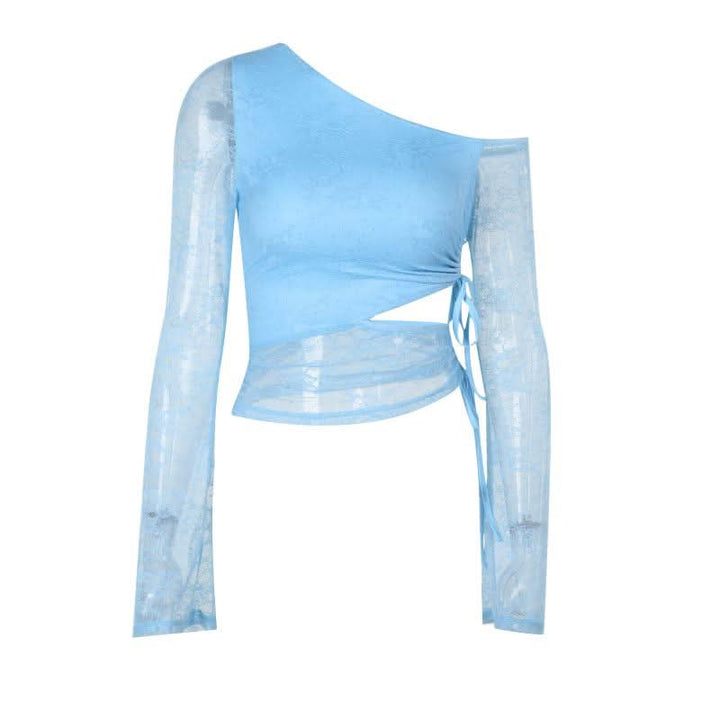 One shoulder drawstring self tie lace top  | Festival Outfits Women