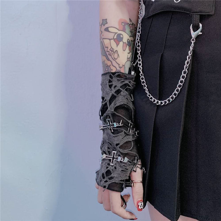 Hollow out cross decor leg warmer gloves  | Festival Outfits Women