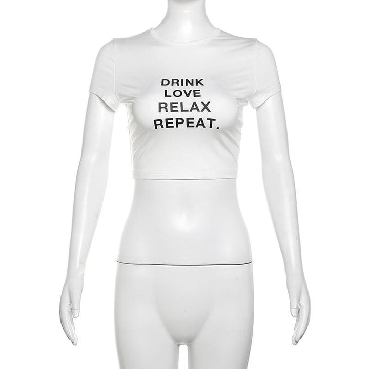 Short sleeve crewneck ruched letter print crop top  | Festival Outfits Women