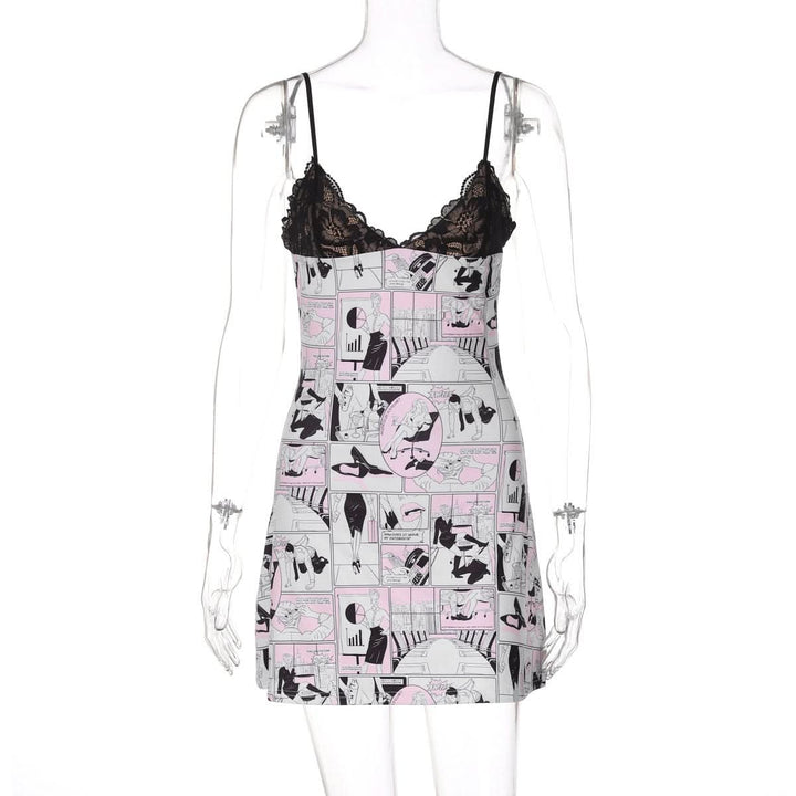 V neck abstract lace cami mini dress  | Festival Outfits Women-final-sale